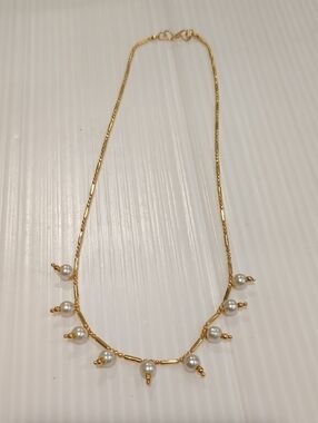 Vintage Delicate Gold Pearl Drop Choker Necklace, From Germany